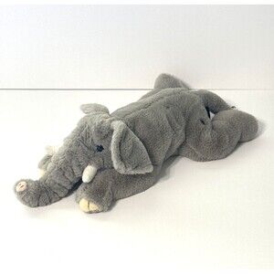 FAO Schwarz Elephant Plush Laying Flat Grey Floppy Stuffed Animal Toy 15"